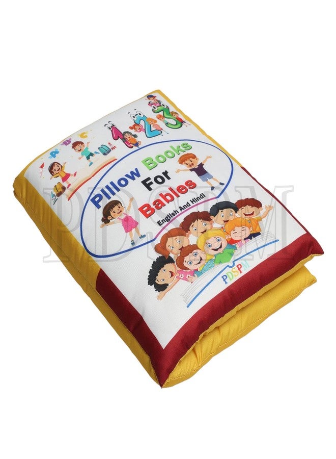 PDSPM Learning Cushion Pillow Book for Kids with 2 Languages Learn - English and Hindi,Toddler Pillow, Soft Cloth Book Baby Pillow Book Toys,(Pillow Gold) - Image 1